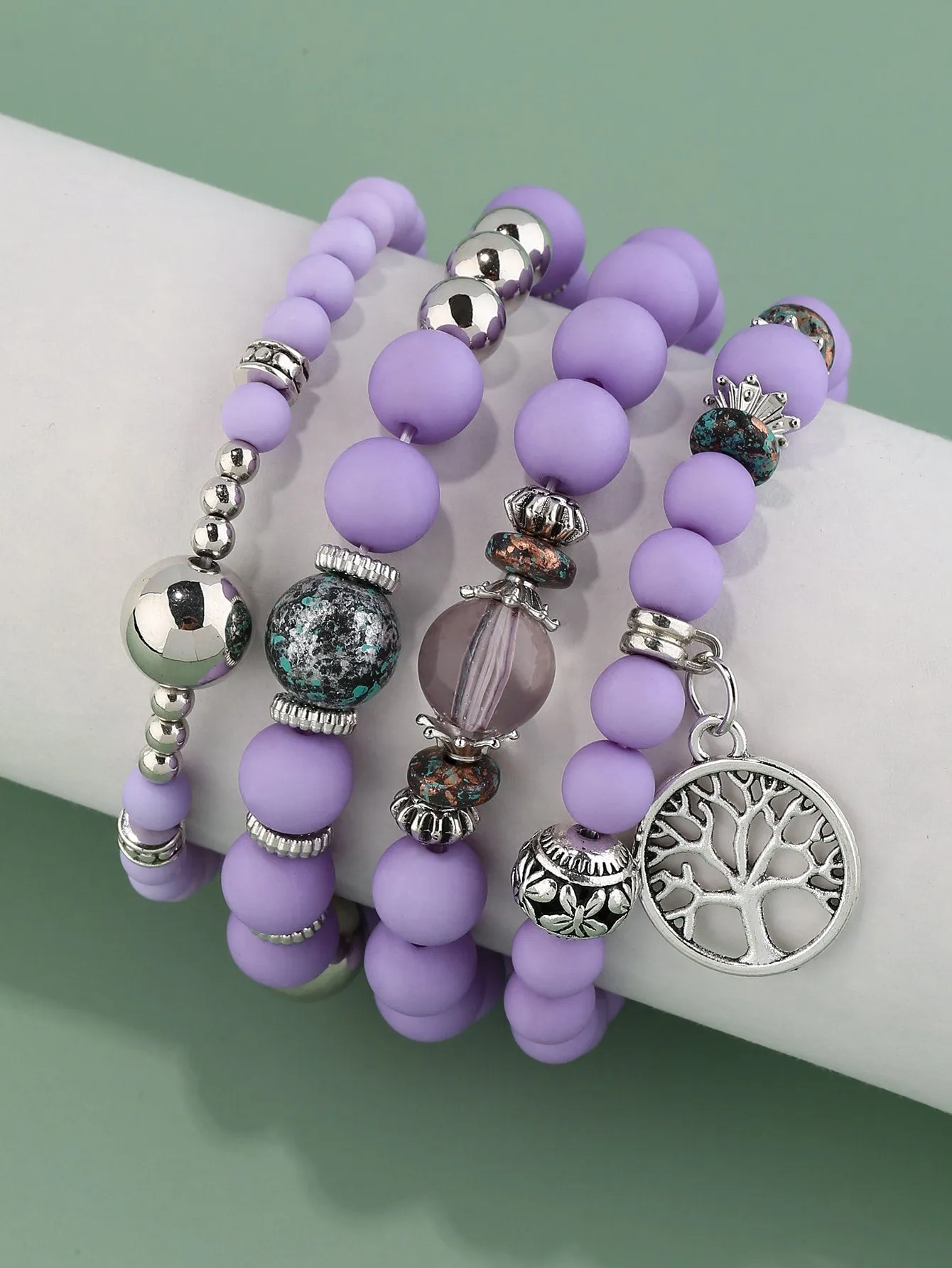 4pcs Matte Purple Beaded Bracelet Women Bracelet Stackable Bracelet Crafted