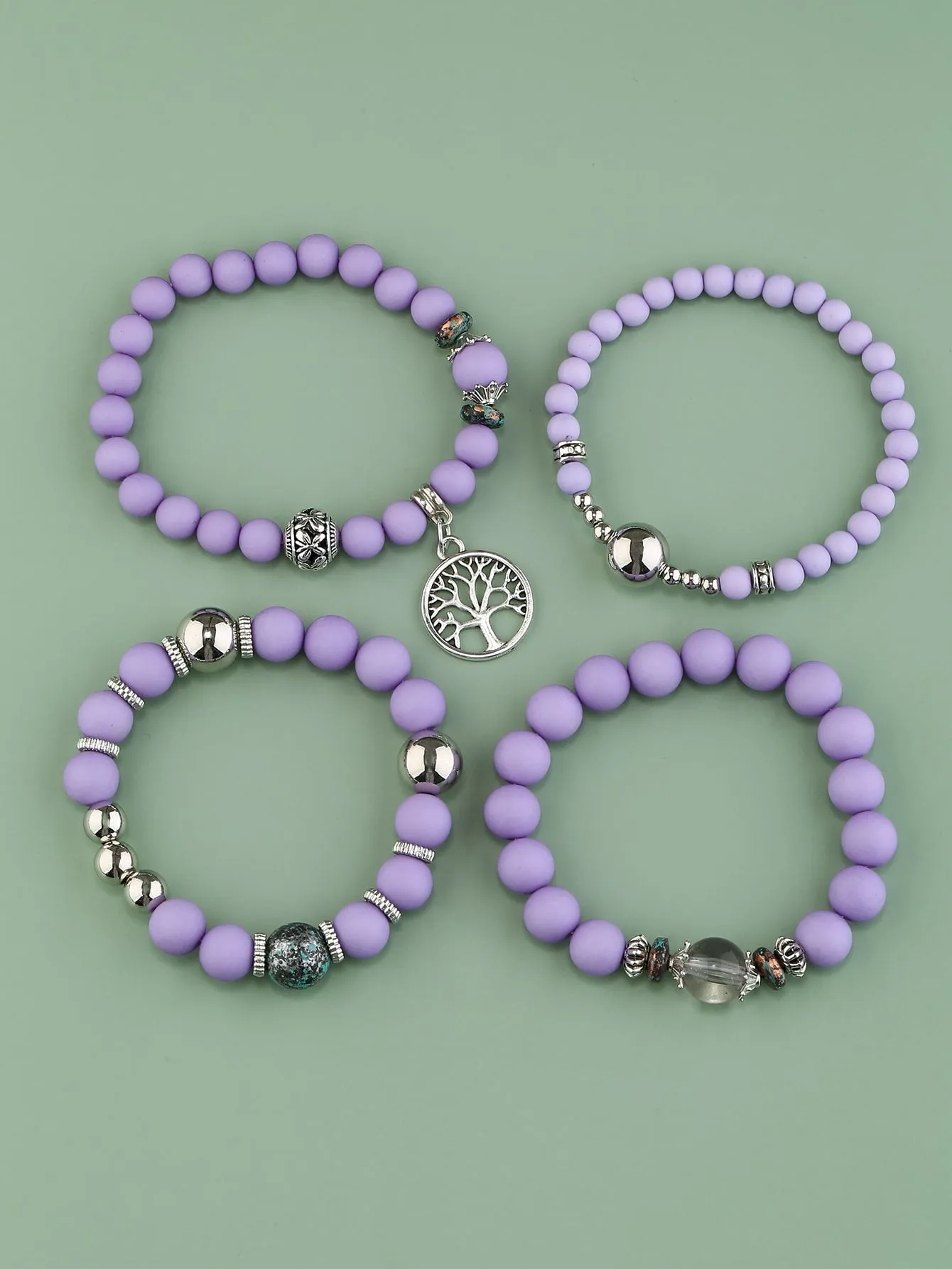 4pcs Matte Purple Beaded Bracelet Women Bracelet Stackable Bracelet Crafted