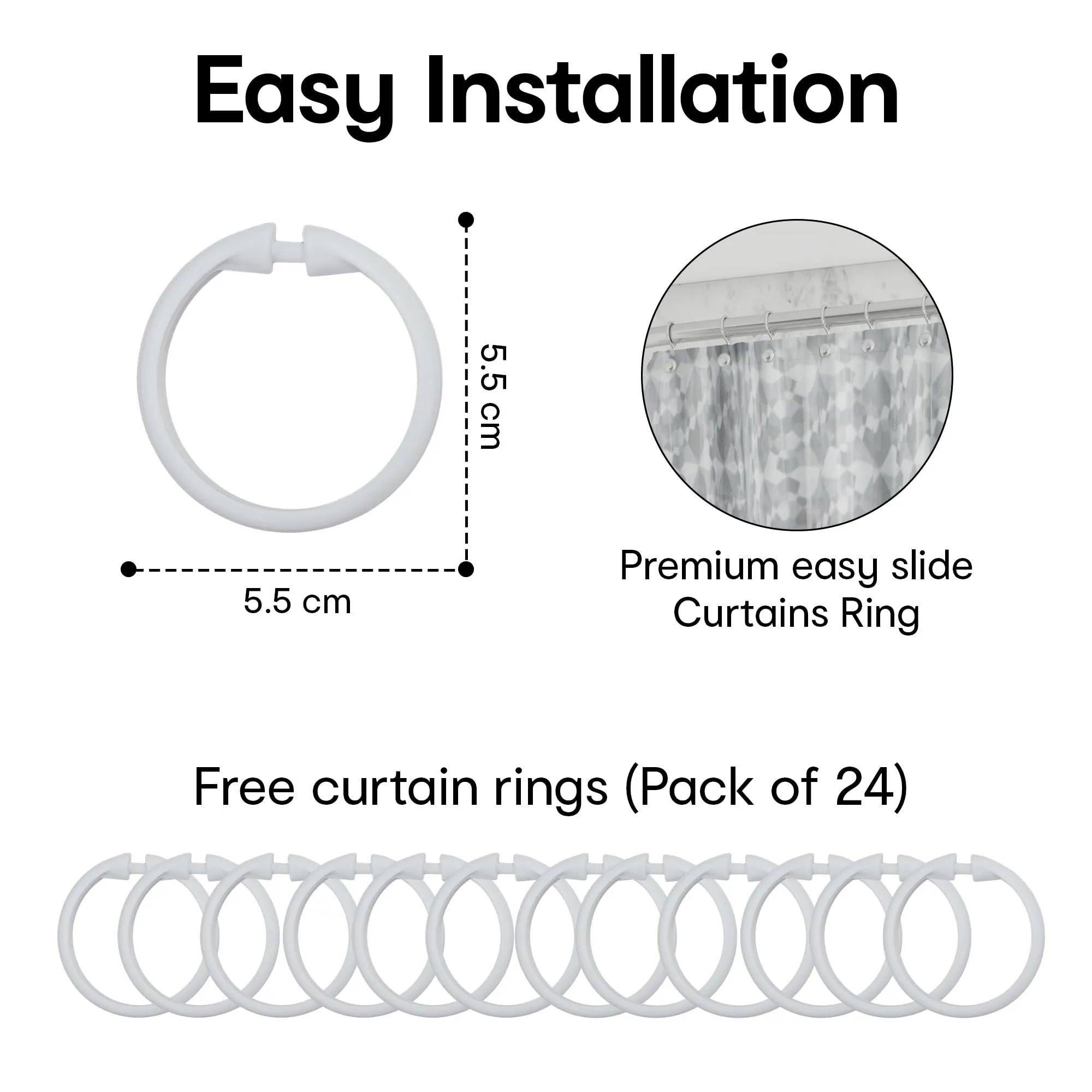 Anko PEVA Bathroom Shower Curtain- Set of 2 with 24 Rings | Heavier Quality| Waterproof Fabric | 2Pc Shower Curtain with Plastic Hooks| Polyester Curtain | Washable 5.9 Ft Tall and 5.9 Ft Wide |Grey