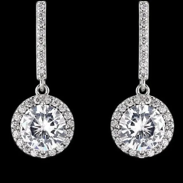 Annabeth Solitaire Halo Crystal Bridal Earrings