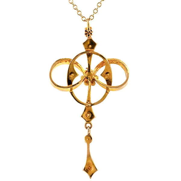 Antique Diamond & Pearl Lavalier Pendant Necklace