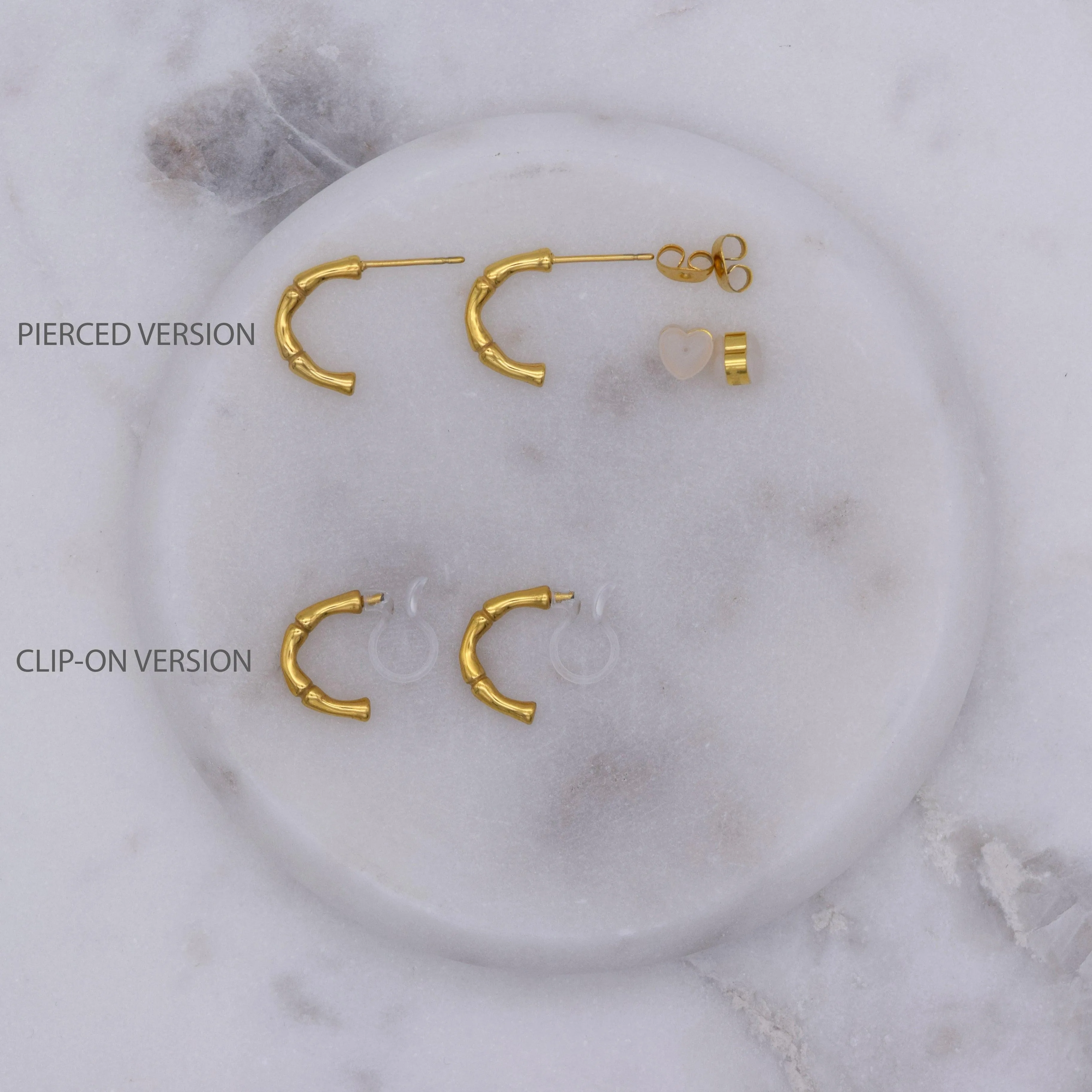 BAMBOO HUGGIE HOOP CLIP-ON EARRINGS IN GOLD