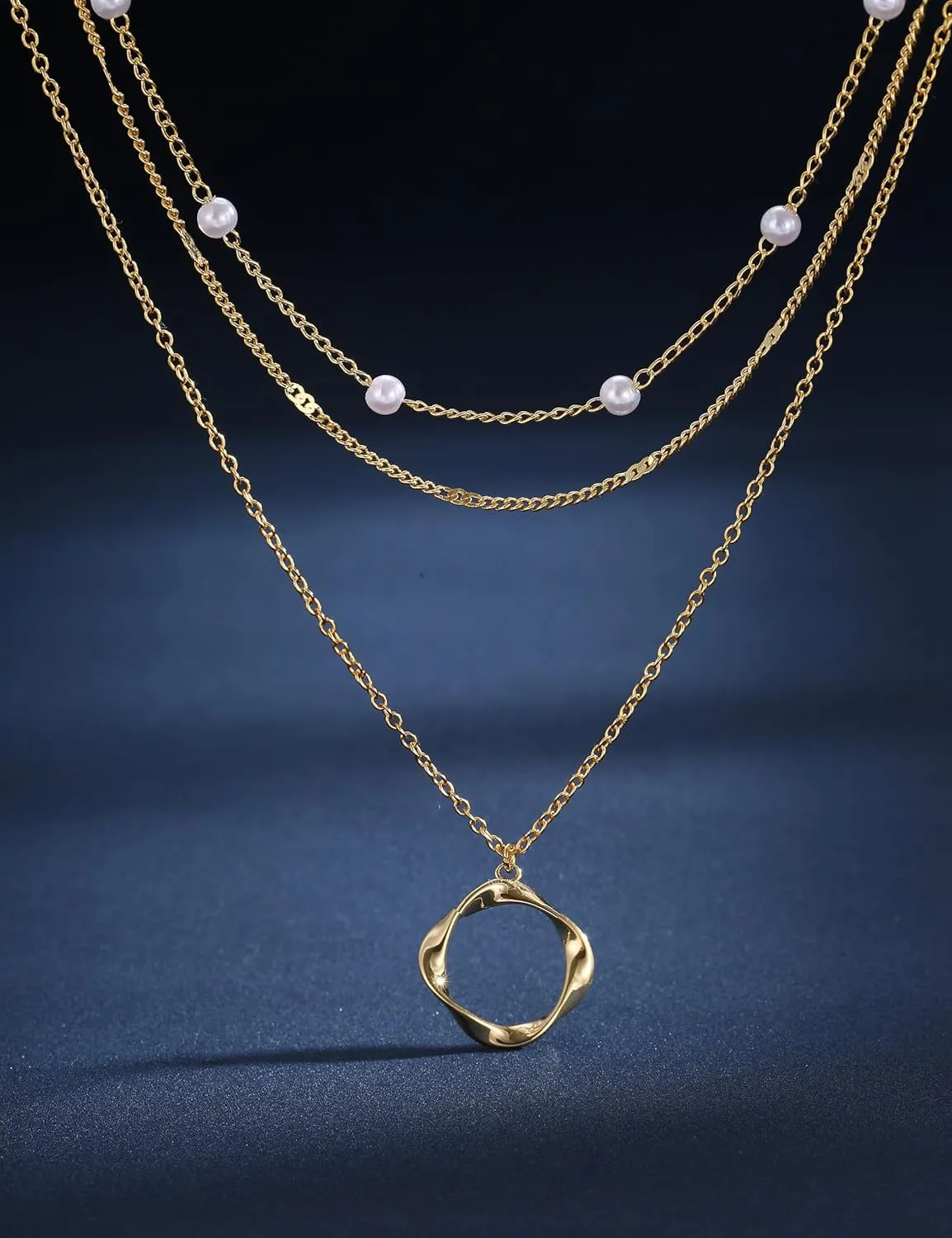 Besteel 3Pcs Dainty Layered Gold Necklaces for Women - Paperclip Pearl Choker Necklace Stack Set Trendy Simple Layering Chain Pendant Jewelry Non Tarnish Waterproof Gifts