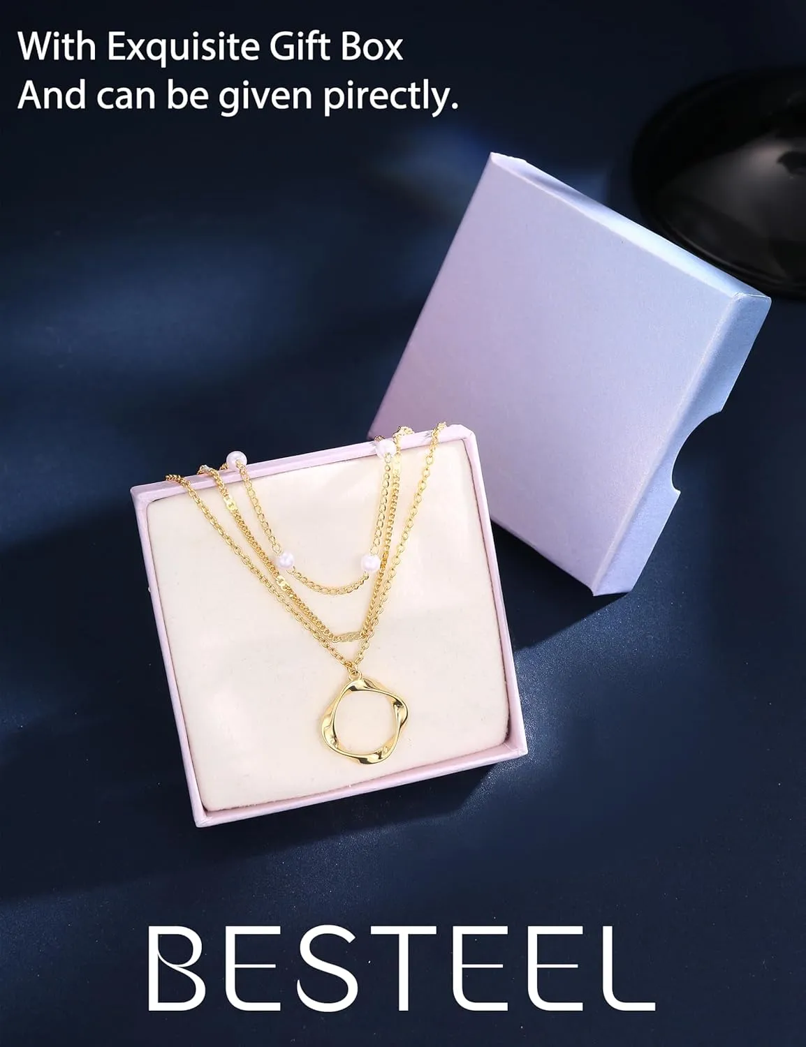 Besteel 3Pcs Dainty Layered Gold Necklaces for Women - Paperclip Pearl Choker Necklace Stack Set Trendy Simple Layering Chain Pendant Jewelry Non Tarnish Waterproof Gifts