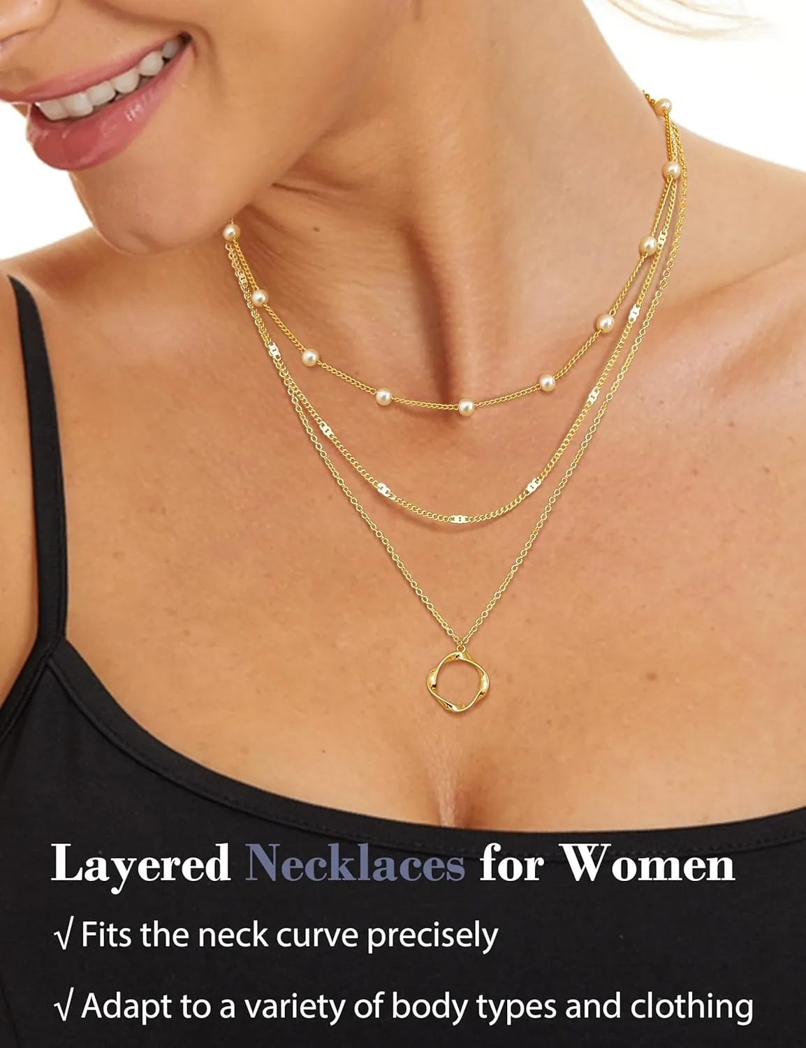 Besteel 3Pcs Dainty Layered Gold Necklaces for Women - Paperclip Pearl Choker Necklace Stack Set Trendy Simple Layering Chain Pendant Jewelry Non Tarnish Waterproof Gifts