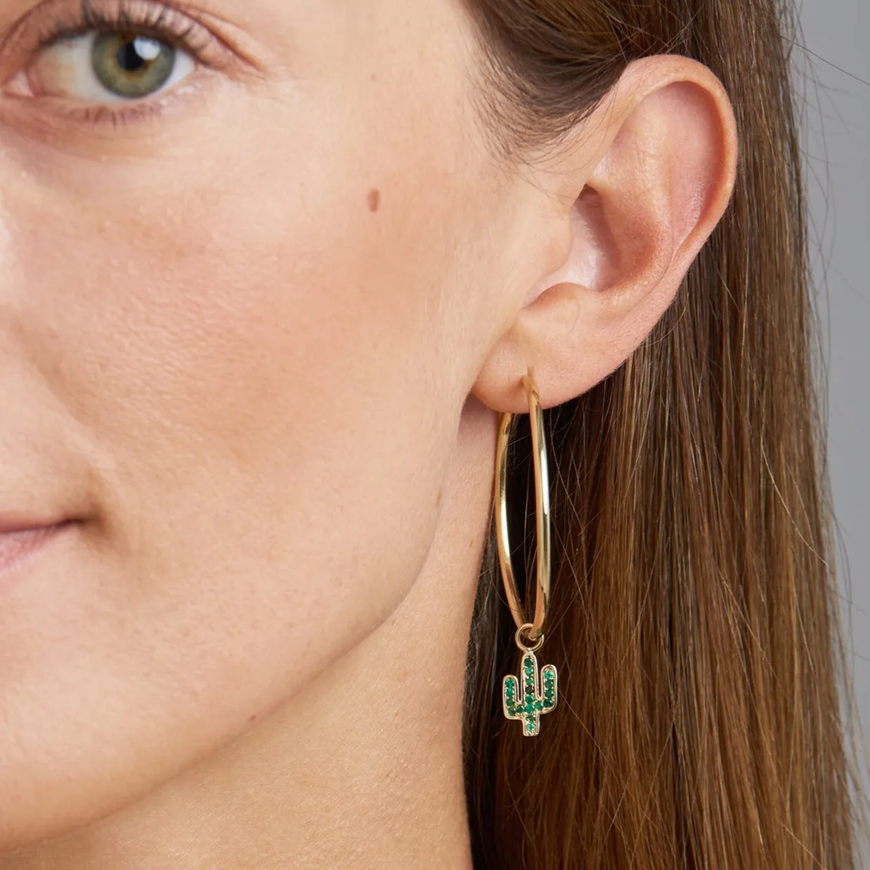 Cactus Emerald Hoops - 14 karat gold hoop earring, emerald gemstone 0.3ct