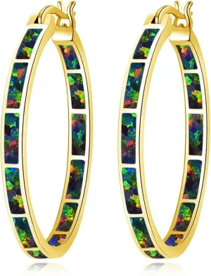 CiNily Opal Hoop Earrings,Women Jewelry Rhodium Plated/Rose Gold or Yellow Gold Plated Gemstone Big Hoop Earrings 32mm