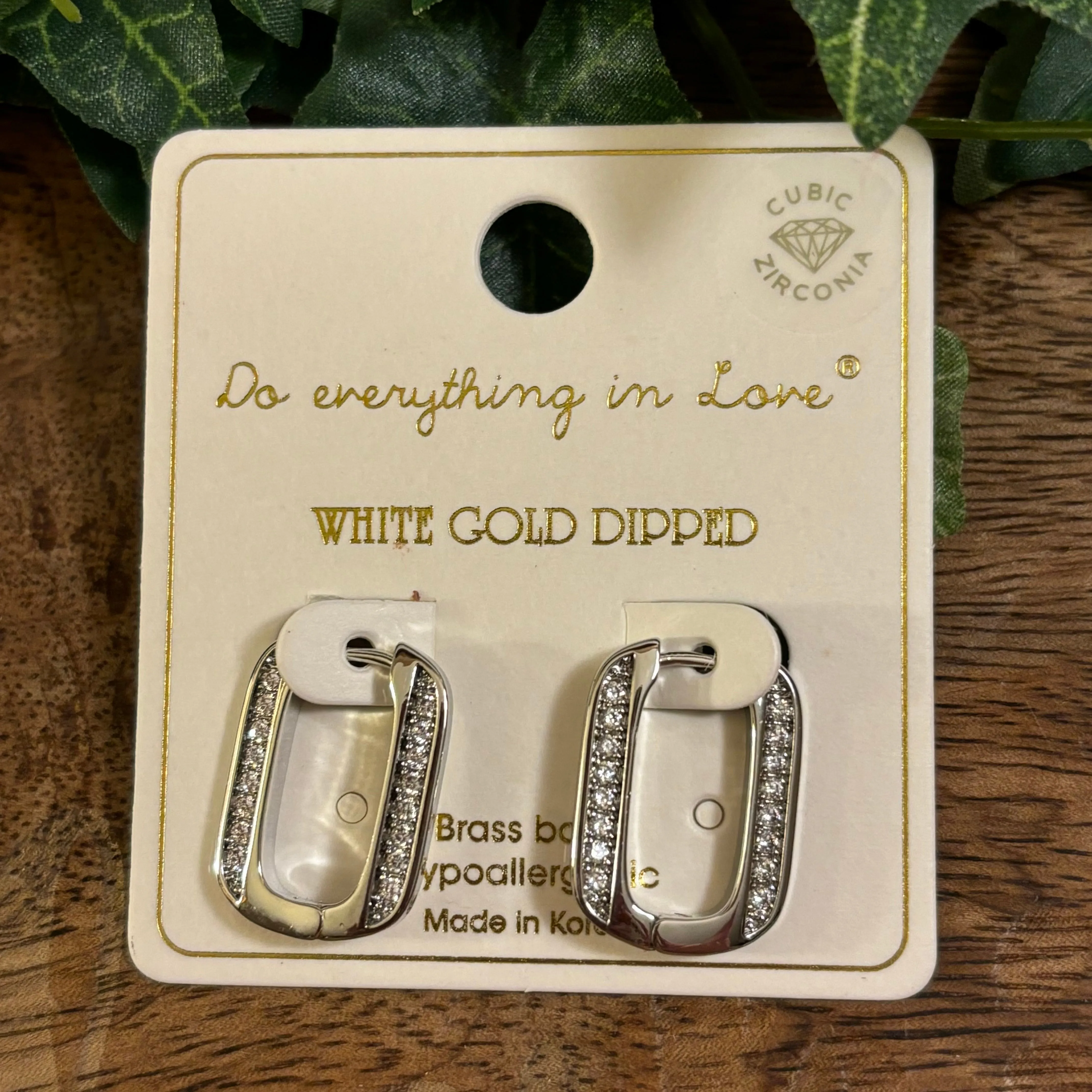 Cubic Zirconia Rounded Rectangle Huggie Hoop Earrings in Gold or Silver