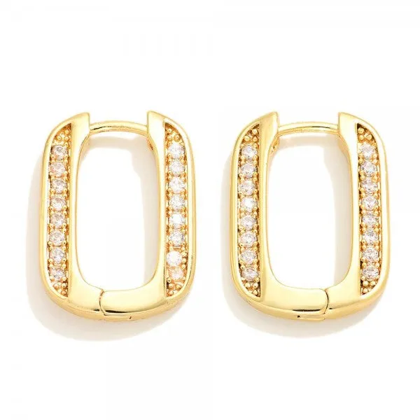 Cubic Zirconia Rounded Rectangle Huggie Hoop Earrings in Gold or Silver