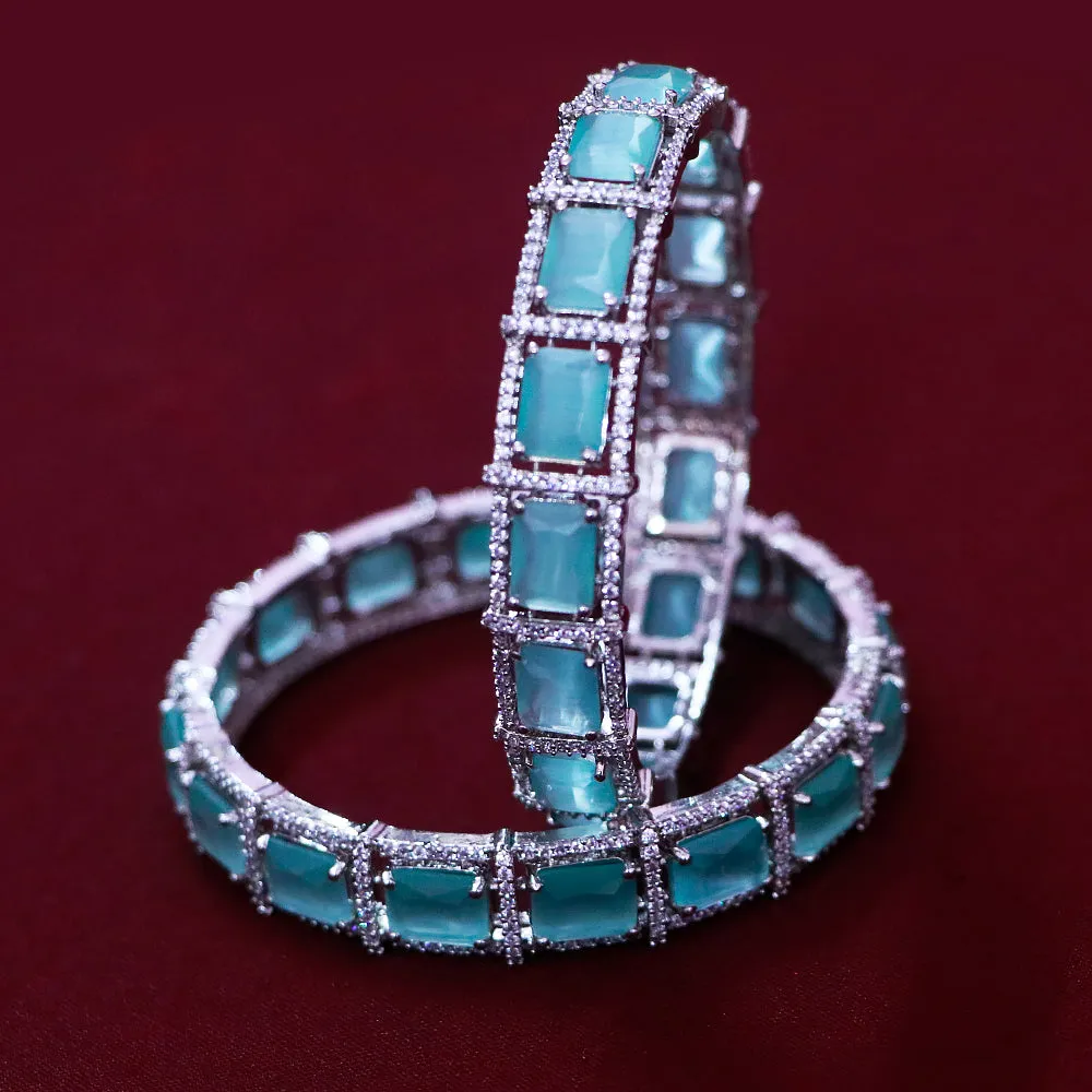 Designer Silver Plated American Diamond Bangle/Bracelet (Design 129)