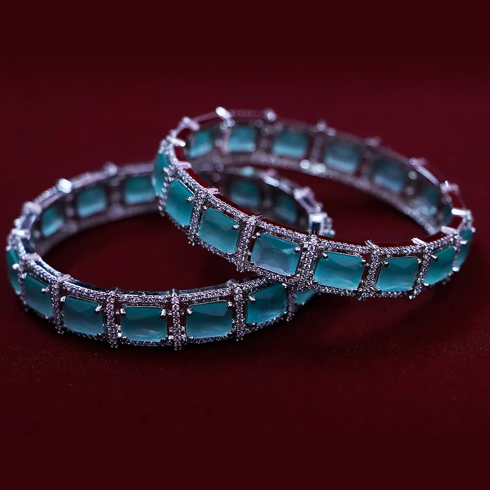 Designer Silver Plated American Diamond Bangle/Bracelet (Design 129)