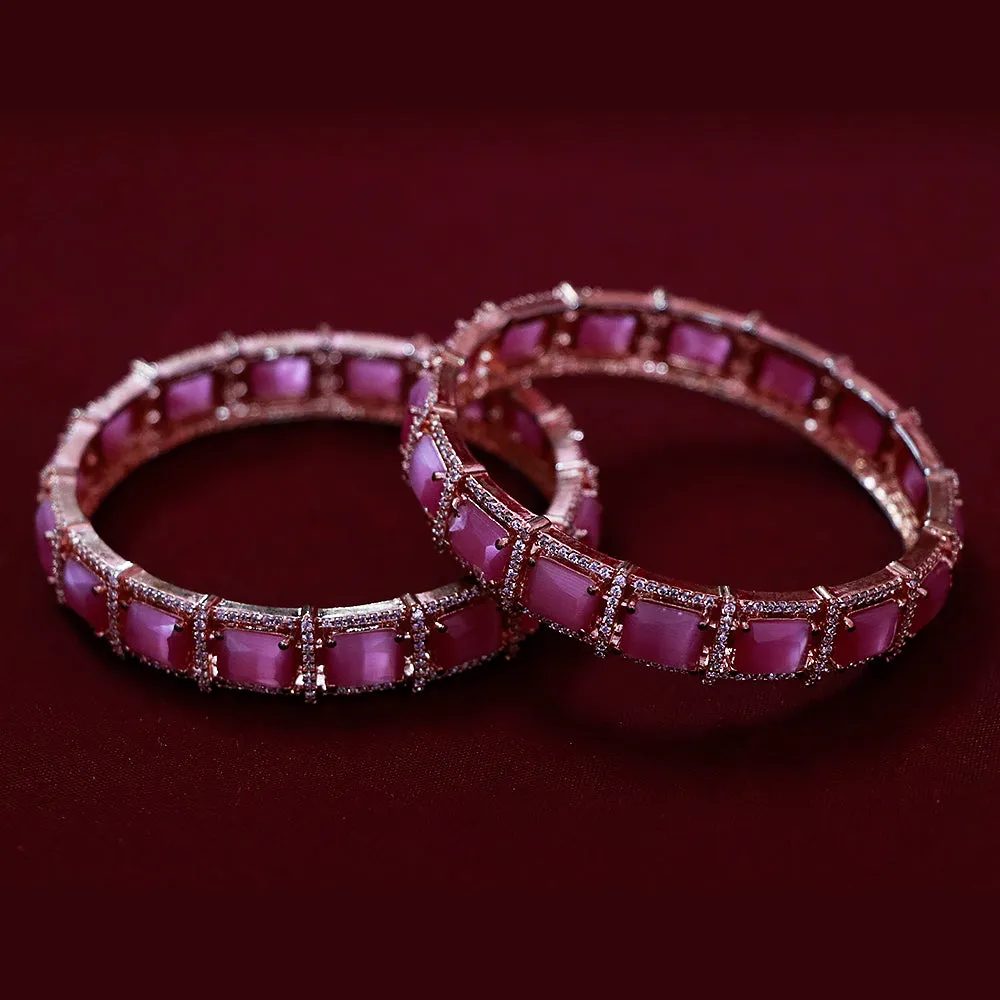 Designer Silver Plated American Diamond Bangle/Bracelet (Design 130)