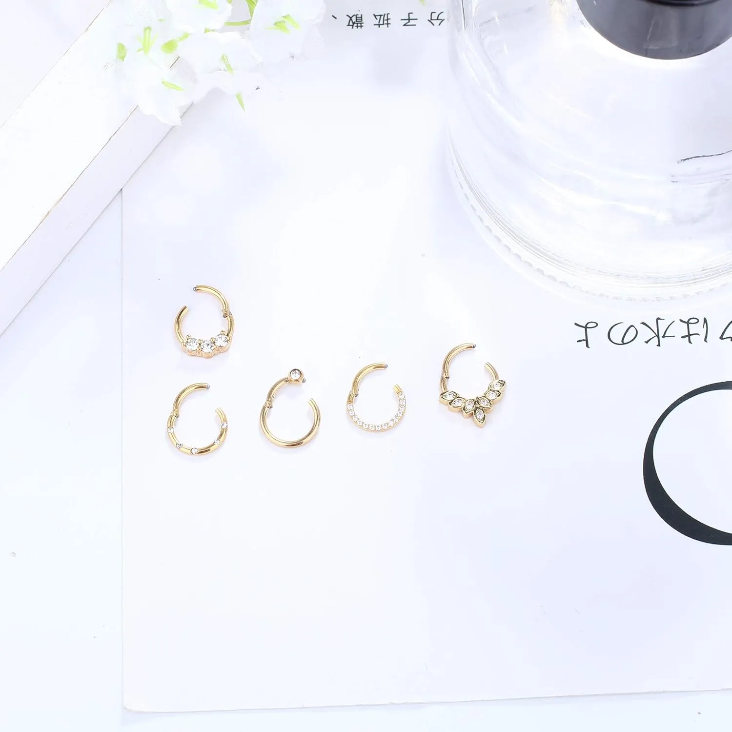 Drperfect Daith Earrings 16G Stainless Steel Cartilage Helix Tragus Nose Hoop Piercing Jewelry 8MM 10mm Silver Gold Rose Gold Black Plated CZ Hinged Septum Clicker Rings