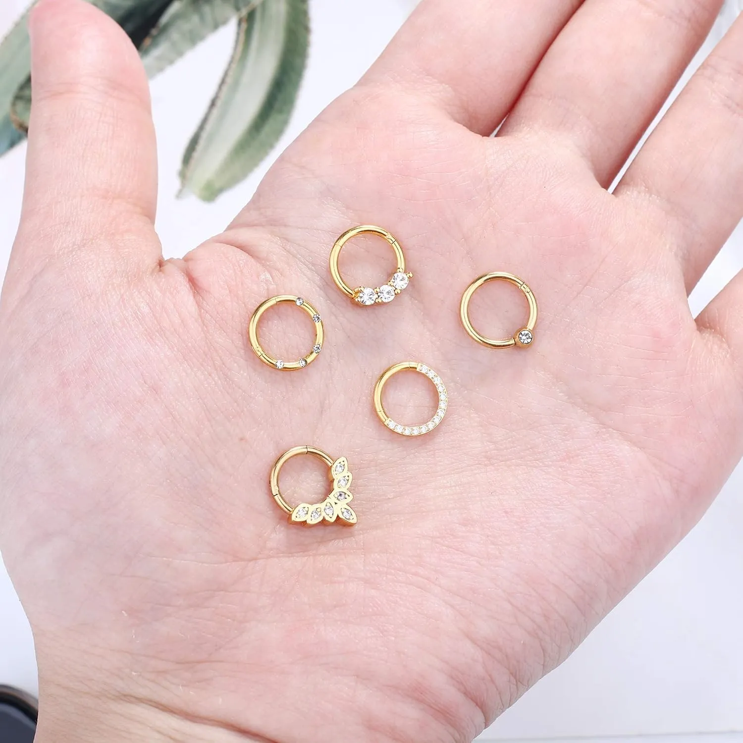 Drperfect Daith Earrings 16G Stainless Steel Cartilage Helix Tragus Nose Hoop Piercing Jewelry 8MM 10mm Silver Gold Rose Gold Black Plated CZ Hinged Septum Clicker Rings