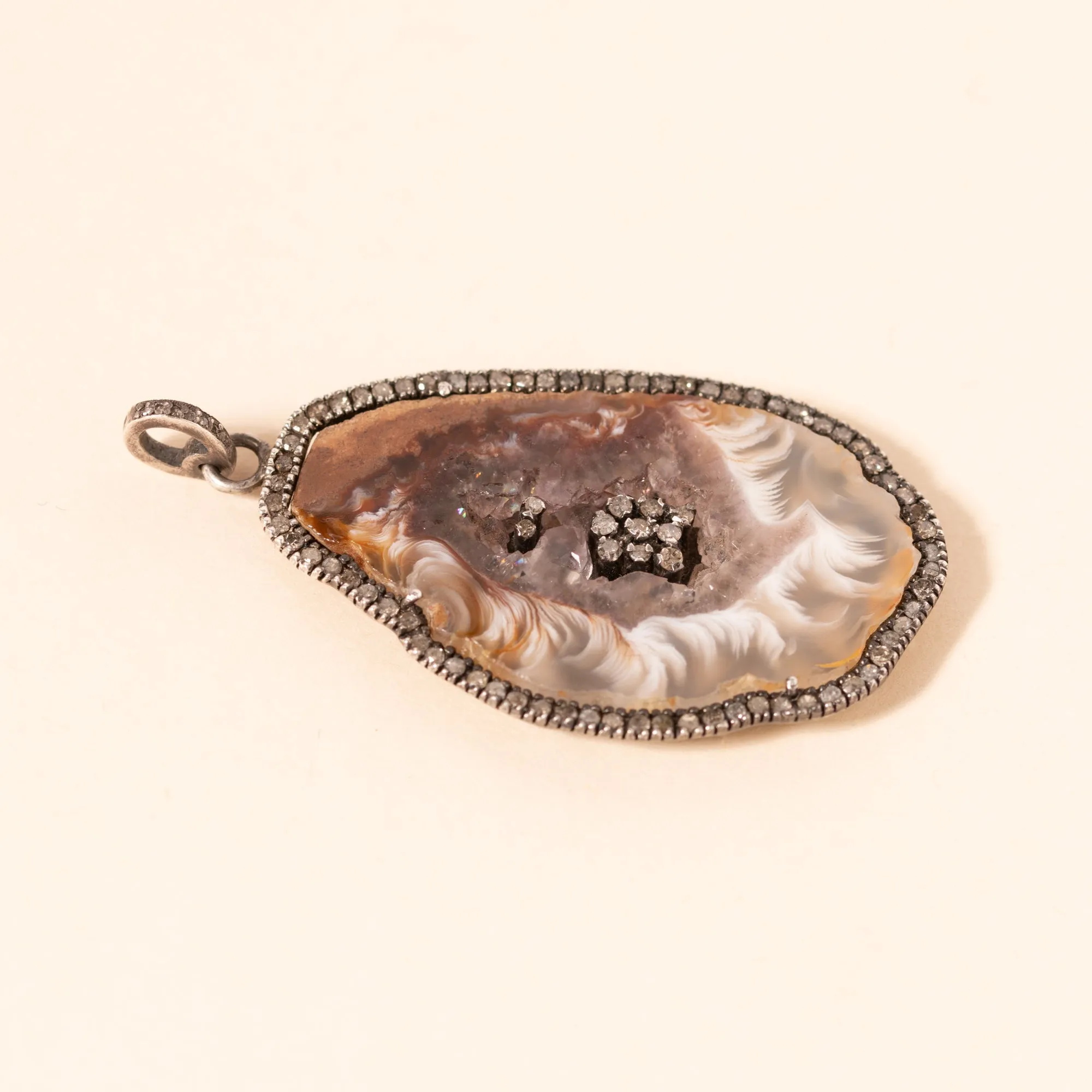 Druzy Pendant with Diamonds