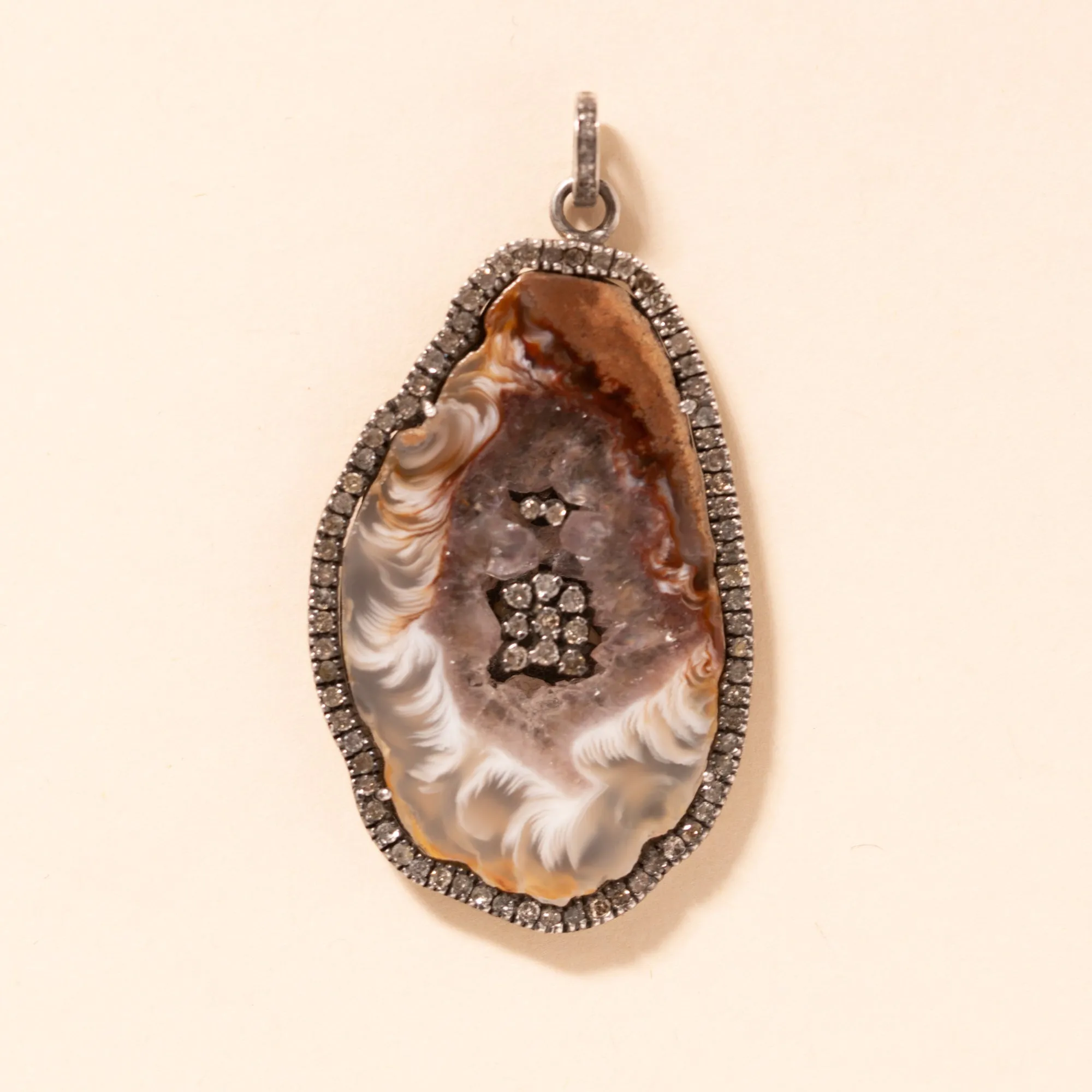 Druzy Pendant with Diamonds