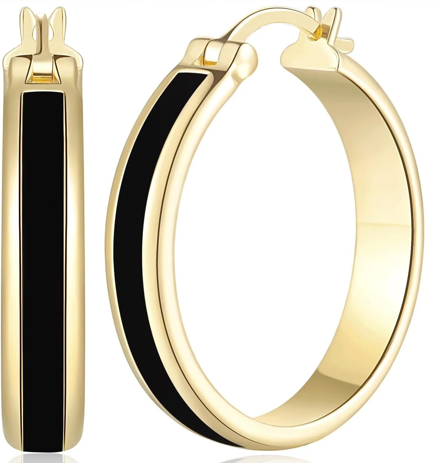 ENROSE Hoop Earrings for Women 14K Gold Black and Gold Earrings Womens Hoop Earring 30mm*6mm In Width Design