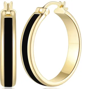 ENROSE Hoop Earrings for Women 14K Gold Black and Gold Earrings Womens Hoop Earring 30mm*6mm In Width Design