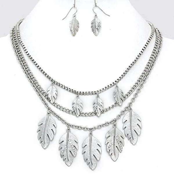 iLLASPARKZ Layered Crystal Leaf Drop Necklace