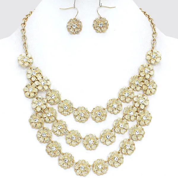 iLLASPARKZ Layered Crystal Metal Flower Necklace