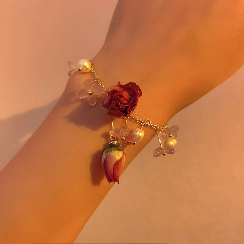 Immortal Flower Pearl Necklaces Bracelet Earrings Set