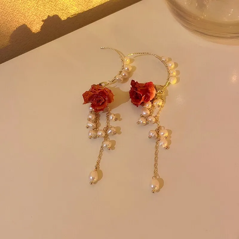 Immortal Flower Pearl Necklaces Bracelet Earrings Set