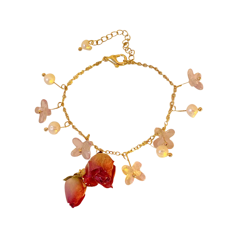 Immortal Flower Pearl Necklaces Bracelet Earrings Set