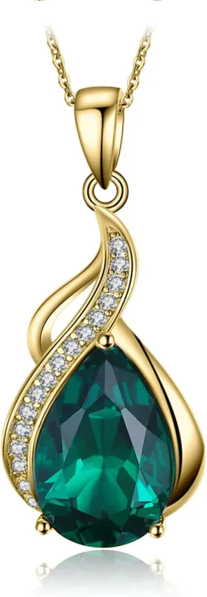 JewelryPalace Pear 2.8ct Simulated Nano Green Emerald Pendant Necklace for Women, 925 Sterling Silver White Yellow Rose Gold Plated Necklace for Her, Fashion Gemstone Gift for Girl 18 Inches Chain