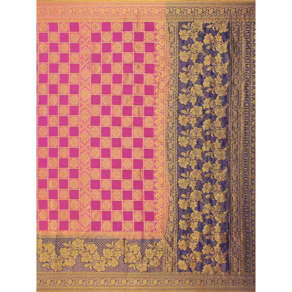 Mimosa Pink Banarasi Style Chiffon Saree With Unstitched Blouse