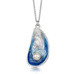 NEW Sheila Fleet Mussel Large Pendant with Peach Pearl in Mussel Blue Enamel (ESPXX290-MUSBL)