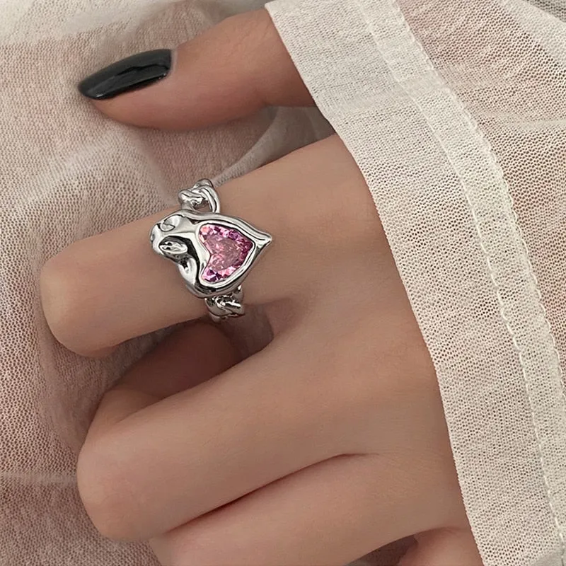 Pink Crystal Opal Broken Heart Rings