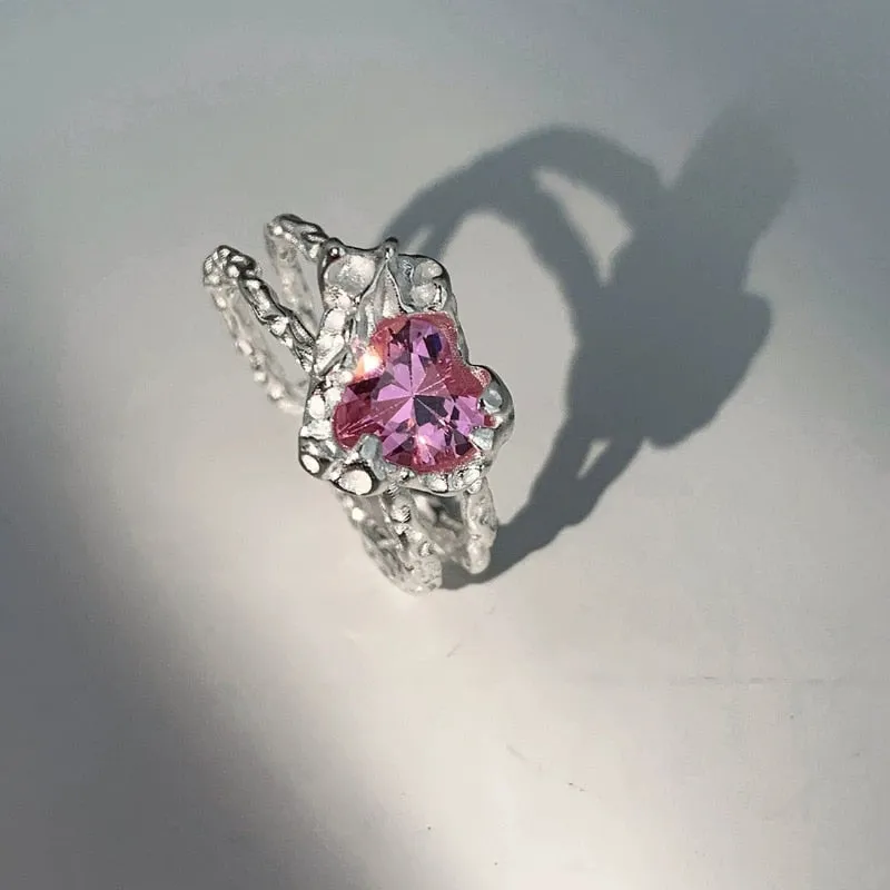 Pink Crystal Opal Broken Heart Rings
