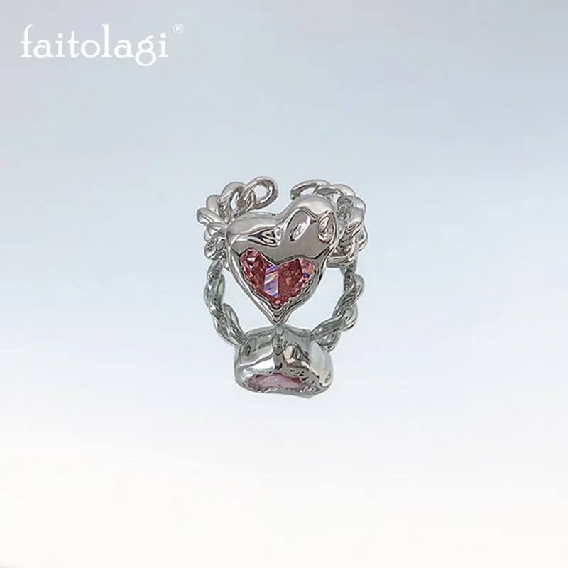 Pink Crystal Opal Broken Heart Rings