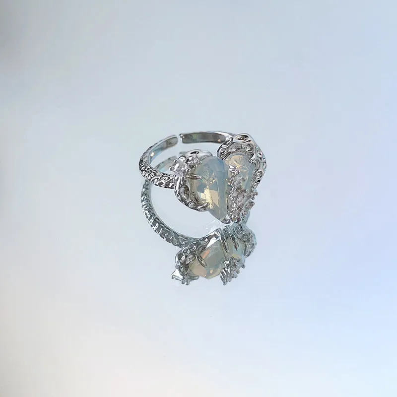 Pink Crystal Opal Broken Heart Rings