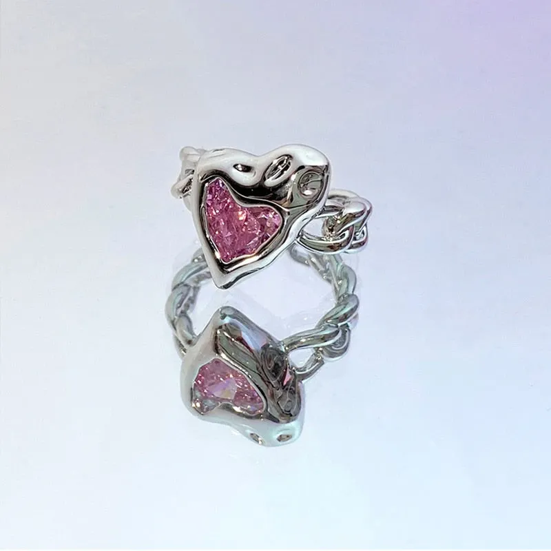 Pink Crystal Opal Broken Heart Rings