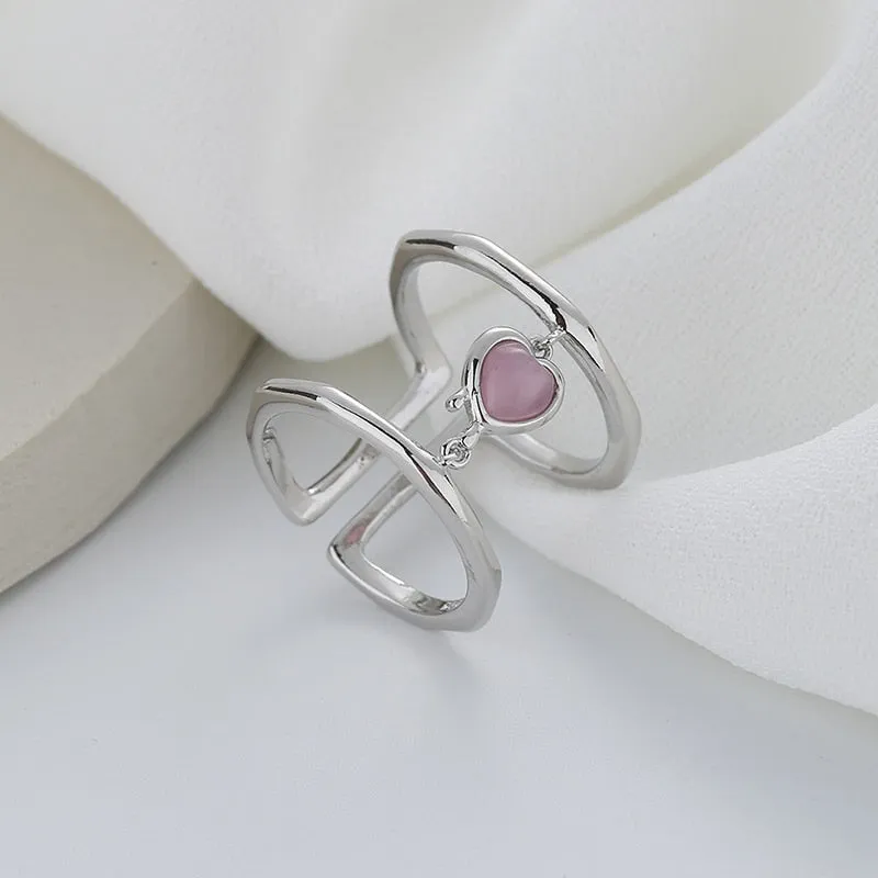 Pink Crystal Opal Broken Heart Rings