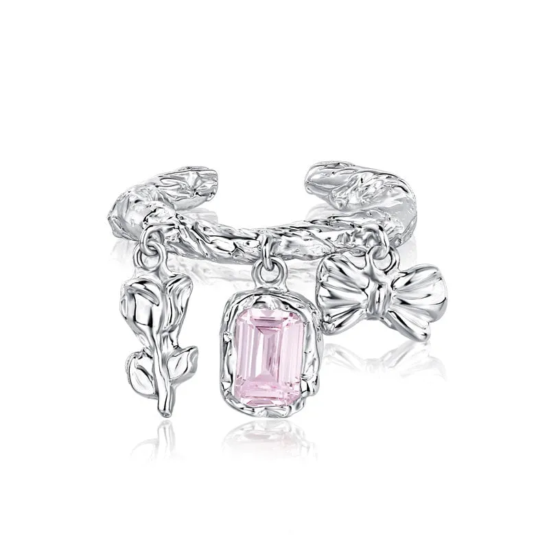 Pink Crystal Opal Broken Heart Rings