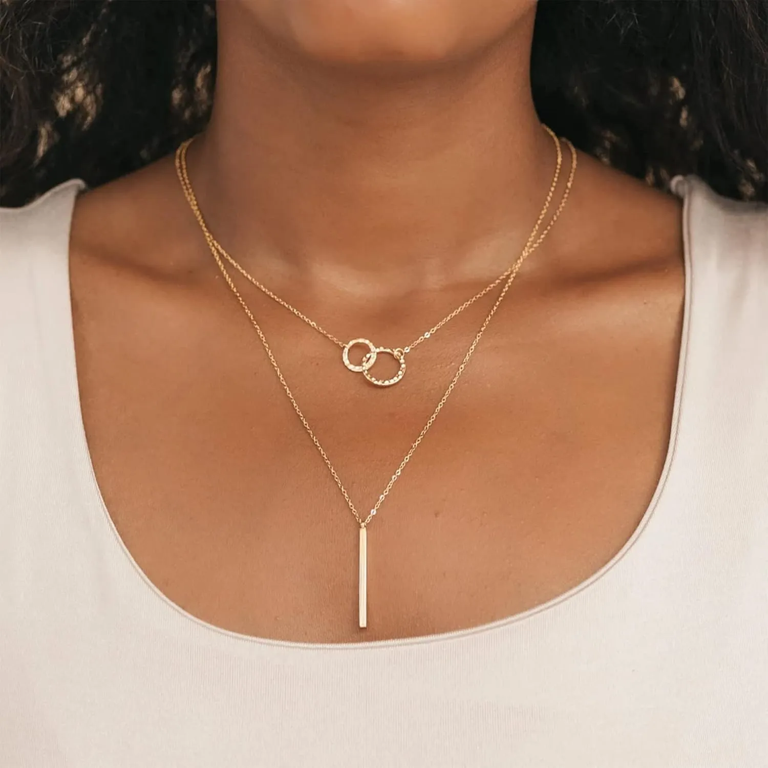 PRETOLE Gold Layered Necklaces for Women,14K Gold Plated Necklace Adjustable Simple Choker Necklace Dainty Gold Chain Necklace Set Herringbone Necklace Waterproof Thin Gold Stacked Necklace for Women