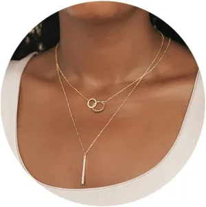 PRETOLE Gold Layered Necklaces for Women,14K Gold Plated Necklace Adjustable Simple Choker Necklace Dainty Gold Chain Necklace Set Herringbone Necklace Waterproof Thin Gold Stacked Necklace for Women