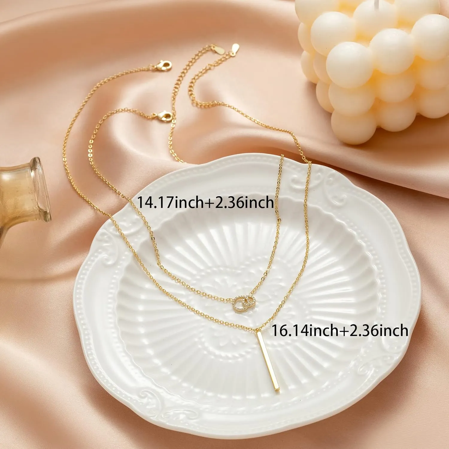PRETOLE Gold Layered Necklaces for Women,14K Gold Plated Necklace Adjustable Simple Choker Necklace Dainty Gold Chain Necklace Set Herringbone Necklace Waterproof Thin Gold Stacked Necklace for Women