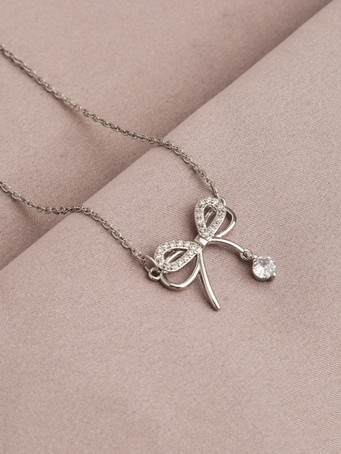 Rhinestone Bow Charm Necklace for Women Jewelry for Women Gift for Her Necklace