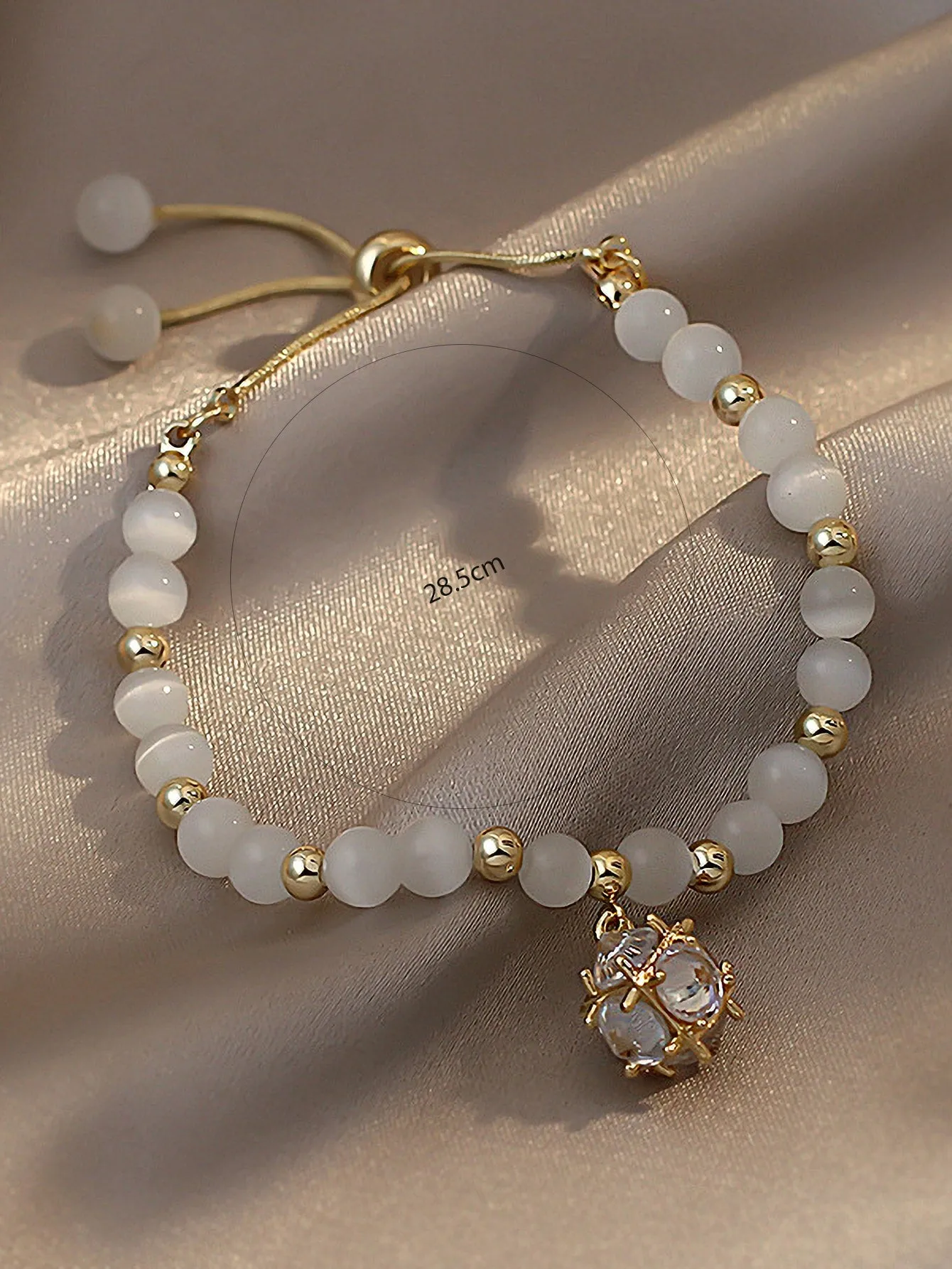 Rhinestone Decor White Adjustable Beaded Bracelet Women Bracelet Stackable
