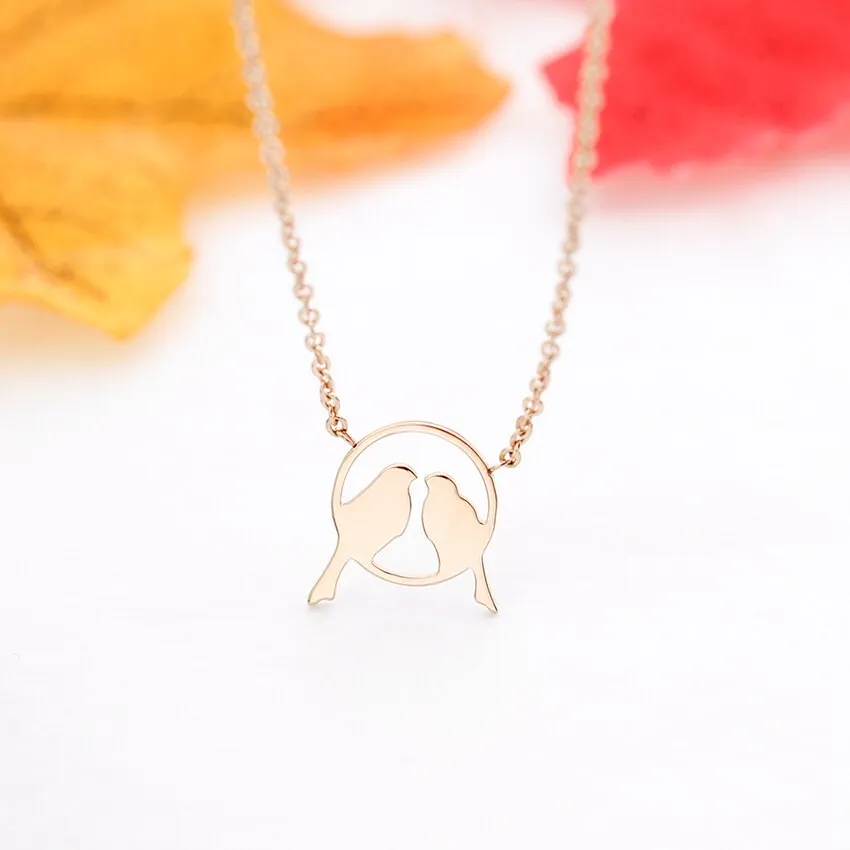 Rose Gold Silver Color Double Bird Pendant