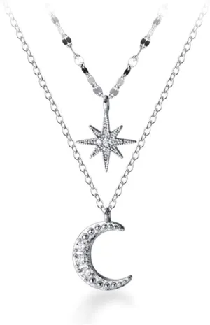 SLUYNZ 925 Sterling Silver Layered Necklace Chain Star Moon Choker Necklace for Women Layering Chain Choker