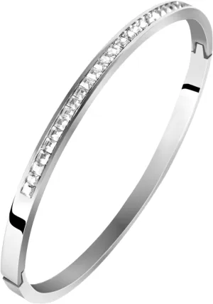 Sterling Silver Bracelet Bangle Stainless Steel Adorned with Diamonds for Womens