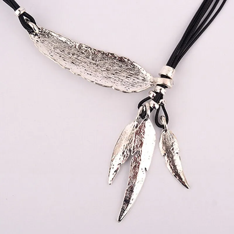 SUMENG Hot Sale New Fashion Bohemian Women Girl Alloy Feather Antique Vintage Time Necklace Sweater Chain Pendant Jewelry Gifts