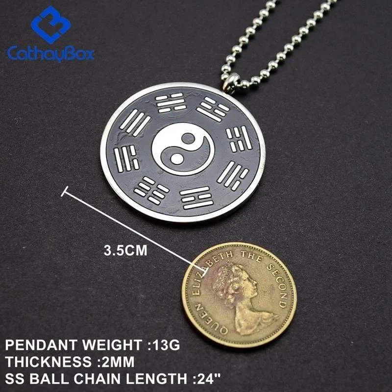 Taoism Yin Yang Chinese Taichi Pendant Necklace for Men Women Black Enamel Stainless Steel Fashion Trendy Jewelry 24"