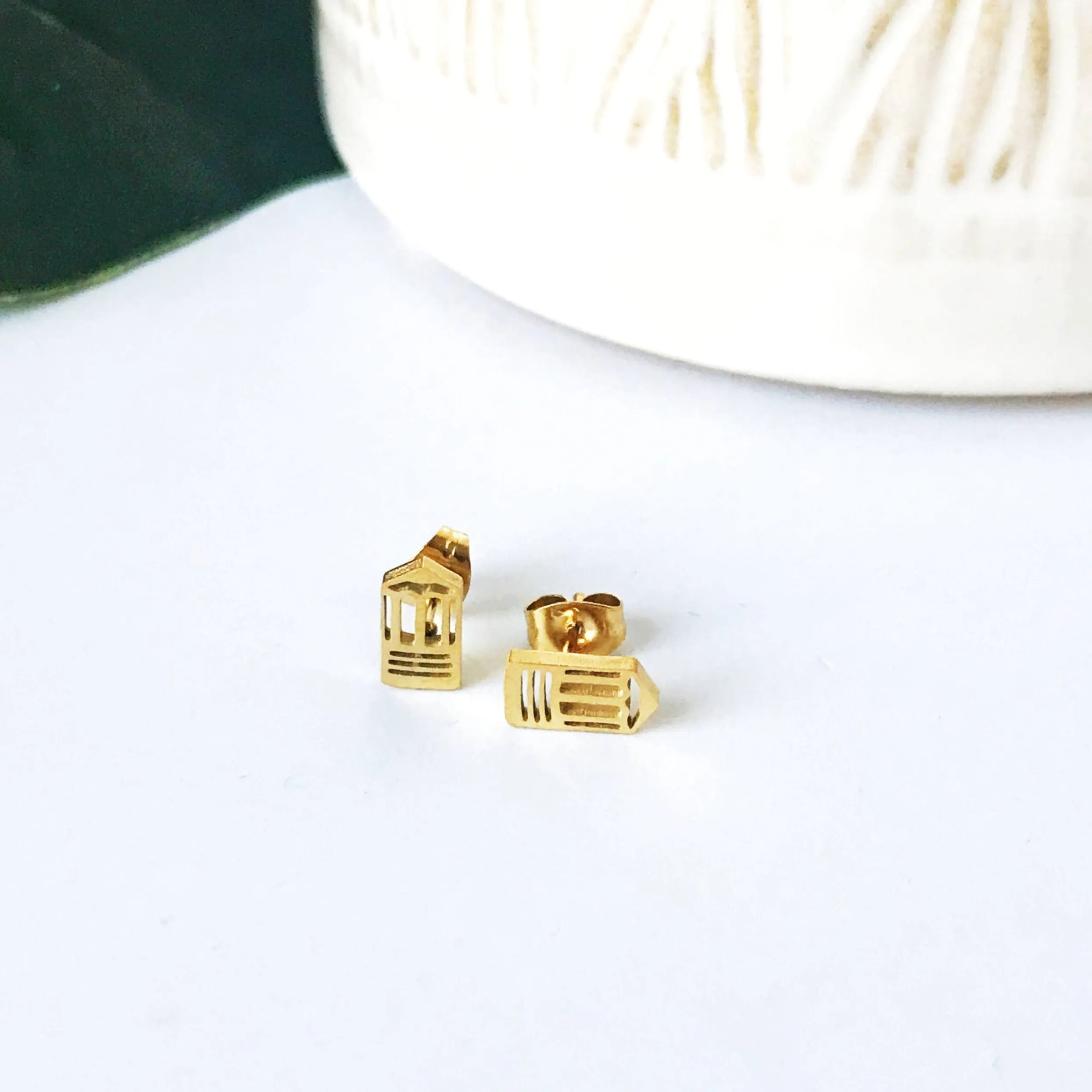 Teacher Inspired Stainless Steel Post Earrings -- Apples and Pencils