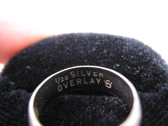 Vintage Old 1/20 SILVER OVERLAY WEDDING Engagement Womens Mens RING BAND size 5